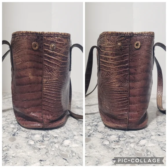 Brahmin Vintage Crocodile Embossed Leather Pecan Melbourne Small Handbag Tote - Picture 6 of 16